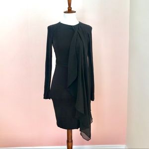 Bebe Bodycon Dress with Sheer Asymmetrical Overlay